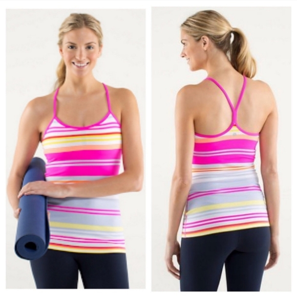 lululemon athletica Tops - LULULEMON POWER Y TANK TOP RASPBERRY GROOVY STRIPE MULTI GLOW SIZE 4 Gym Yoga